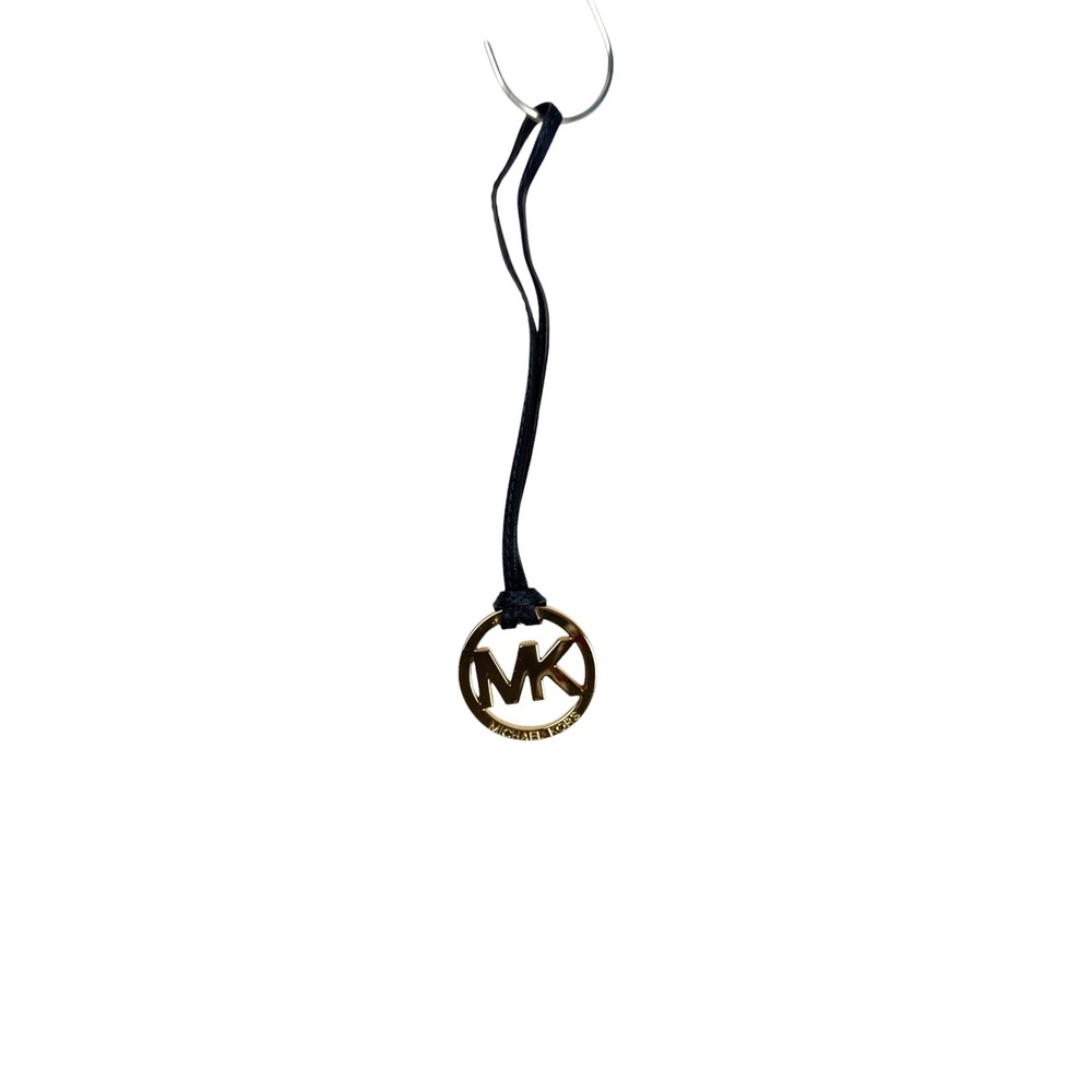 Michael Kors Bag Charm OS Gold Black MK Logo Medallion Designer Accessory Luxe